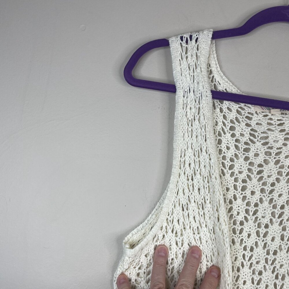 Pink Rose Crochet Sweater Vest Womens Medium Festival Hippie Longline Fringe - Picture 5 of 12